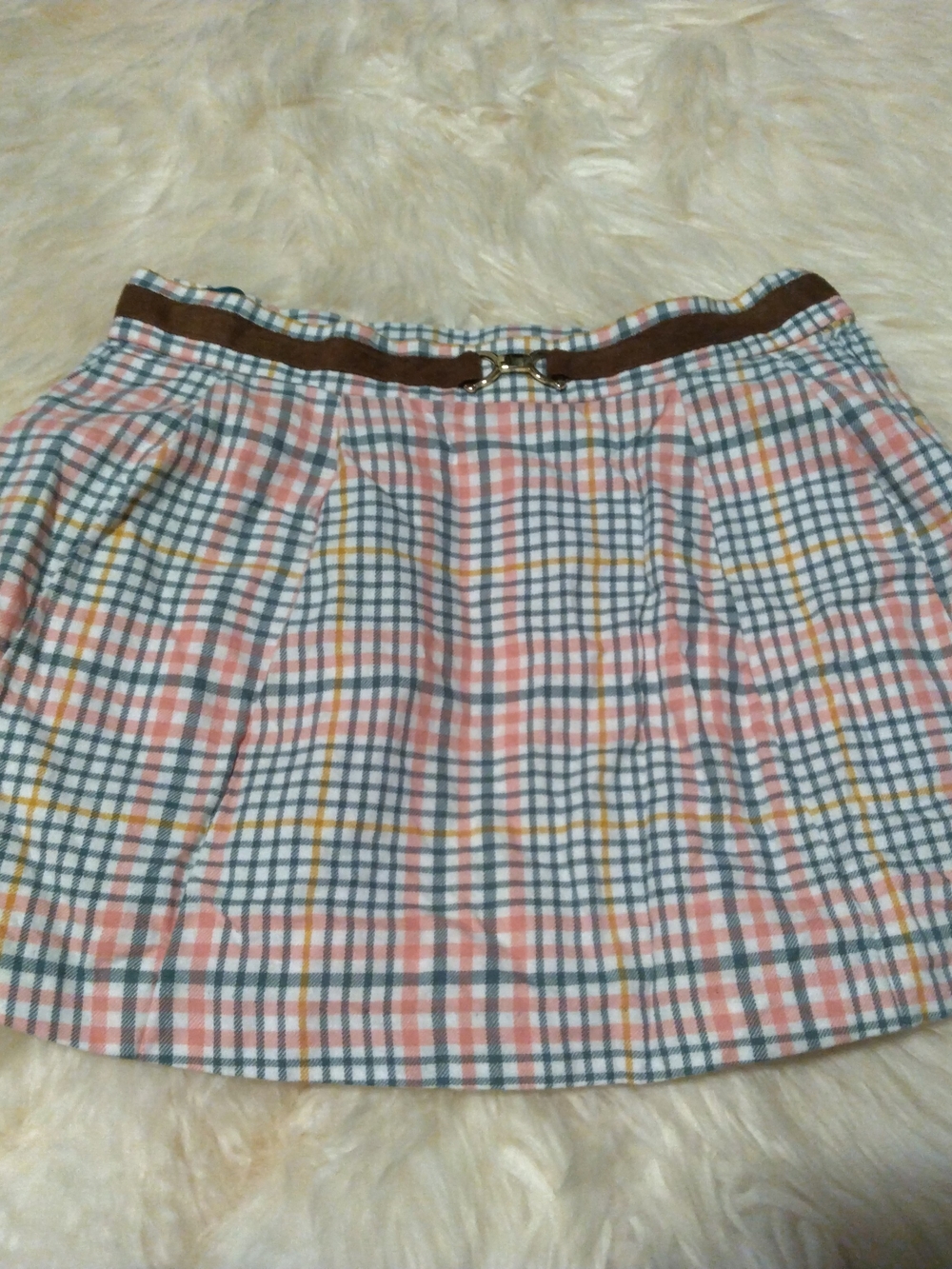 Janie and Jack Pink Plaid Mini Skirt with Brown Waistband Size 2T